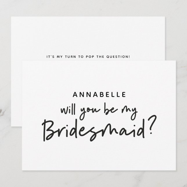 Convites Bridesmaid pede tipografia branca negra moderna (Frente/Verso)