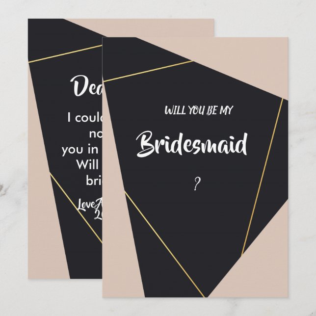 Convites Bridesmaid, preto e dourado, rosa (Frente/Verso)