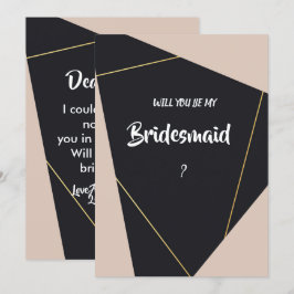 Convites Bridesmaid, preto e dourado, rosa