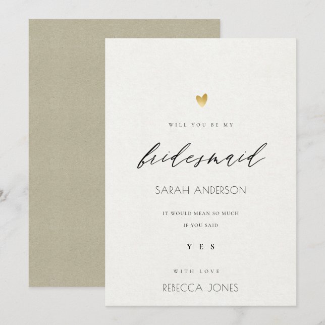 CONVITES BRIDESMAID SIMPLES ELEGANTE DOURADO KRAFT TYPOGRAP (Frente/Verso)