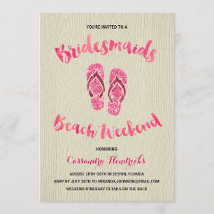 Convites Bridesmaids Beach Weend com brilho rosa