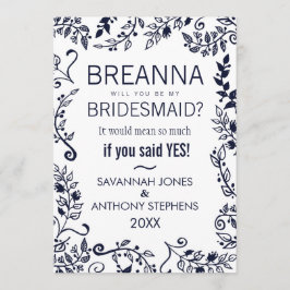 Convites Bridesmaids Florais Branco e Azul do Marinho Elega