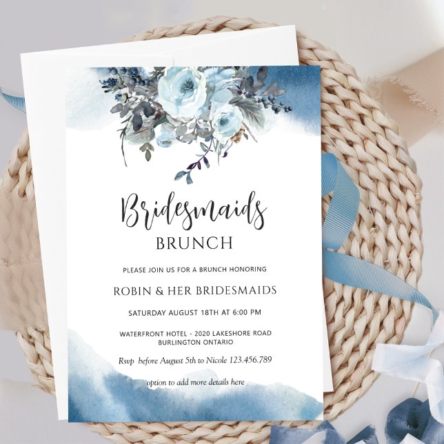 Convites Bridesmaids Floral Azul Elegante Brunch/Luncheon (Criador carregado)