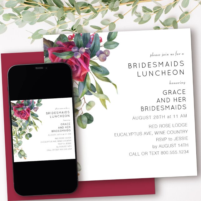 Convites Bridesmaids Lunchee Rosa vermelha e Eucalyptus (Bridesmaids Luncheon invitation from my Red Rose and Eucalyptus collection)