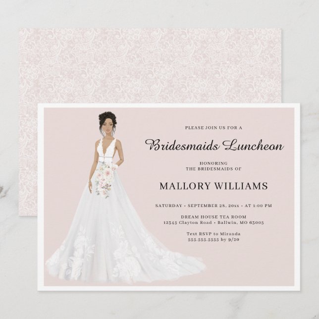 Convites Bridesmaids Luncheon Bridal Gown (Frente/Verso)