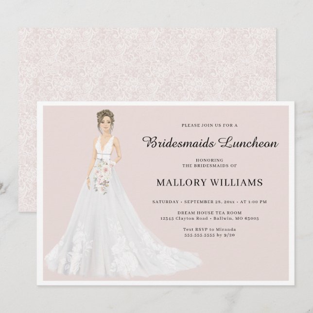 Convites Bridesmaids Luncheon Bridal Gown (Frente/Verso)