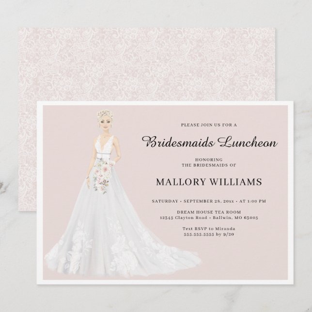 Convites Bridesmaids Luncheon Bridal Gown (Frente/Verso)