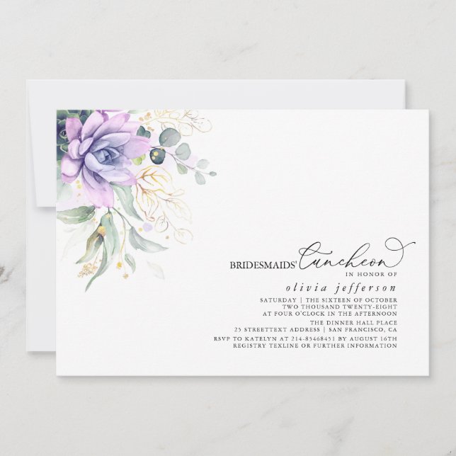 Convites Bridesmaids Luncheon Succult Chá de panela Invi (Frente)