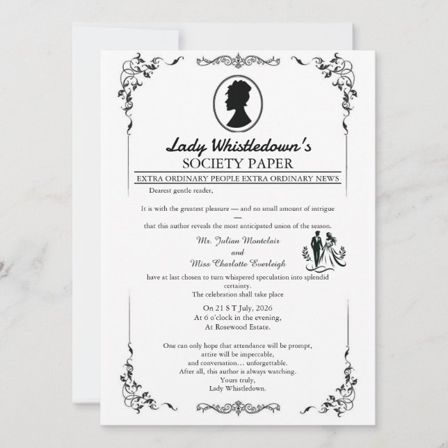 Convites Bridgerton Wedding Invitation – Regency Style   (Frente)