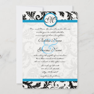 Convites Bright Aqua Damask Swirls Casamento