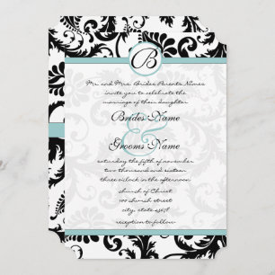 Convites Bright Aqua Damask Swirls Wedding Invitation 5 x 7