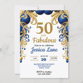 Convites Bright Blue and Flat Gold Birthday Party