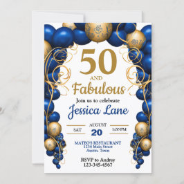 Convites Bright Blue and Flat Gold Birthday Party
