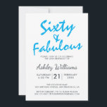 Convites Bright Blue Quarty Fabuloso | 60ª Festa de anivers<br><div class="desc">Um na moda de 60º aniversário de convite fotográfico que você pode personalizar e enviar para a sua sexagésima festa de festa de aniversário. As palavras "Sessenta e fabulosa" em preto e azul claro são definidas utilizando a escrita na moda e a tipografia moderna. Desenvolvido exclusivamente para você pelo Happy...</div>
