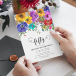 Convites Bright & Bold Florals 50º aniversário<br><div class="desc">Convites florais brilhantes e ousados de 50 anos que podem ser personalizados para qualquer idade. Design apresenta letras de escrita de caligrafia,  flores pintadas manualmente de aquarela com folhagem verde e um clássico modelo de aniversário elegante que é fácil de personalizar.</div>