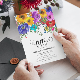 Convites Bright & Bold Florals 50º aniversário