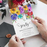 Convites Bright & Bold Florals 60º aniversário<br><div class="desc">Convites florais brilhantes e ousados de 60 anos que podem ser personalizados para qualquer idade. Design apresenta letras de escrita de caligrafia,  flores pintadas manualmente de aquarela com folhagem verde e um clássico modelo de aniversário elegante que é fácil de personalizar.</div>
