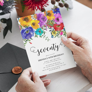 Convites Bright & Bold Florals 70 Aniversário