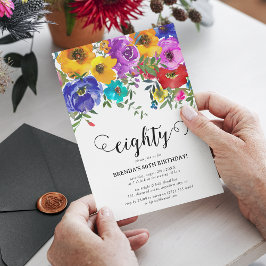 Convites Bright & Bold Florals 80 Aniversário