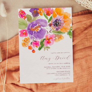 Convites Bright bold outono floral casamento de fotos de aq