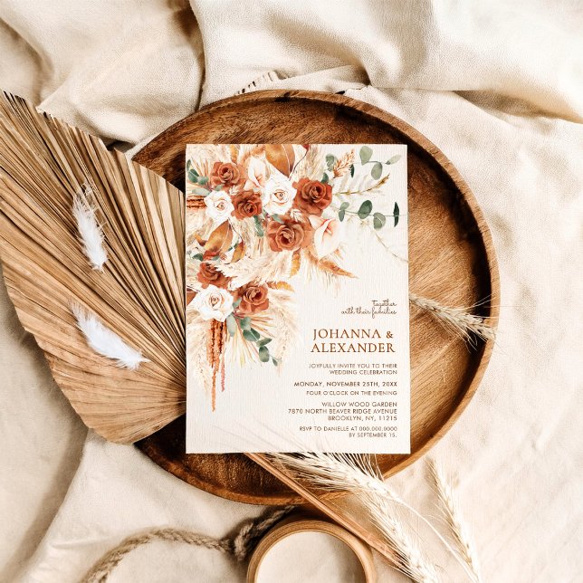 Convites Bright Bold Terracotta Bohemian Photo Wedding  (Criador carregado)