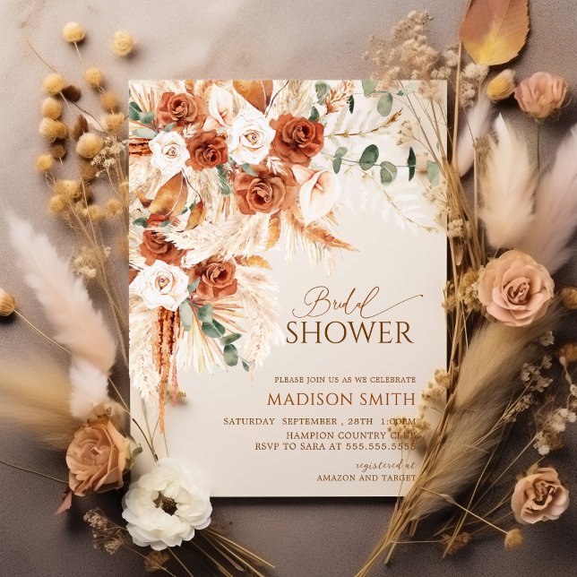 Convites Bright Bold Terracotta Floral Boho Bridal Shower (Criador carregado)