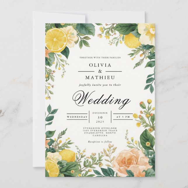 Convites Bright Citrus Floral Wedding (Frente)