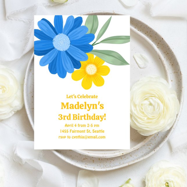 Convites Bright Daisy Power Birthday (Criador carregado)
