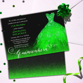 Convites Bright Emerald Green Espanhol Quinceañera
