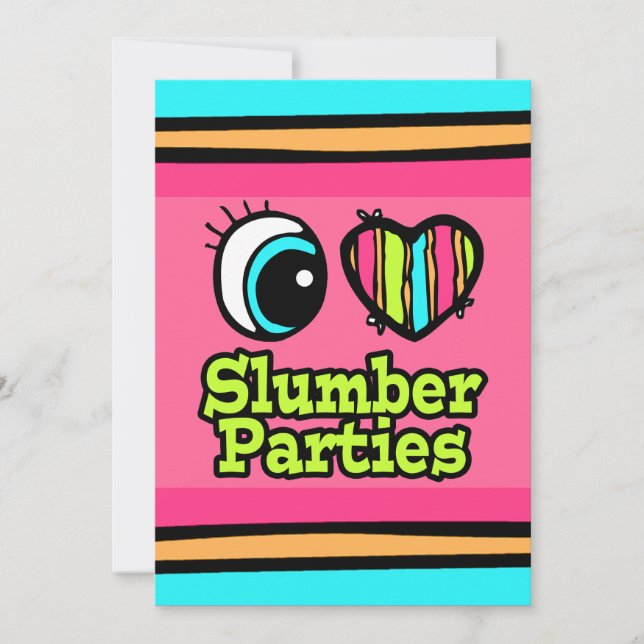 Convites Bright Eye Heart I Love Slumber Party (Frente)