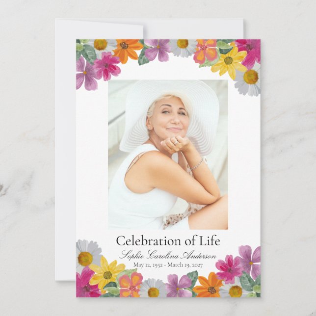 Convites Bright Floral Celebration of Life Program (Frente)