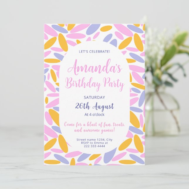 Convites Bright Floral Festivity Birthday (Em pé/Frente)