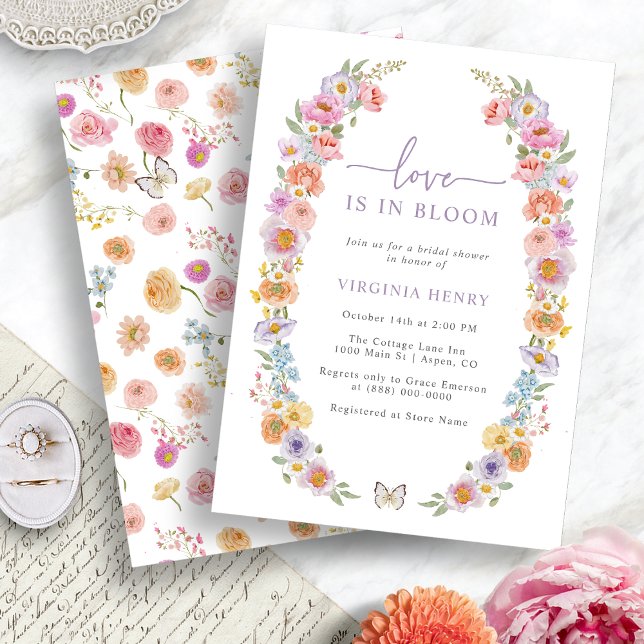 Convites Bright Floral Love In Bloom Chá de panela (Bright Floral Love In Bloom Bridal Shower Invitation by Painted Paperie
)