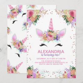 Convites Bright Floral Unicorn Birthday