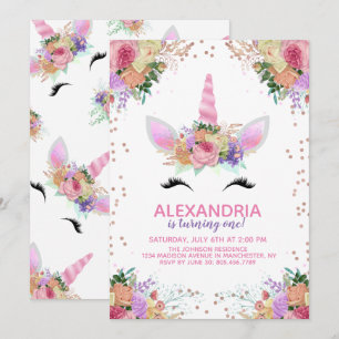Convites Bright Floral Unicorn Birthday