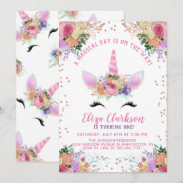 Convites Bright Floral Unicorn Birthday