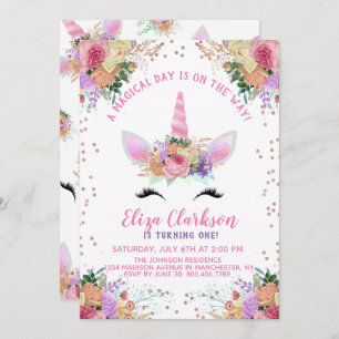 Convites Bright Floral Unicorn Birthday