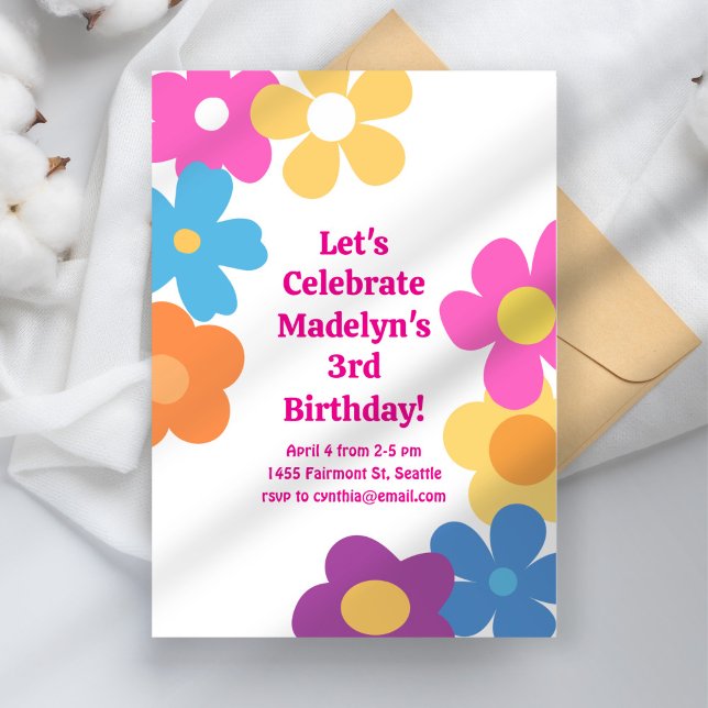 Convites Bright Flower Power Birth (Criador carregado)