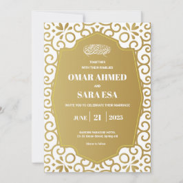 Convites Bright Gold Swirl White Islamic Muslim Wedding 