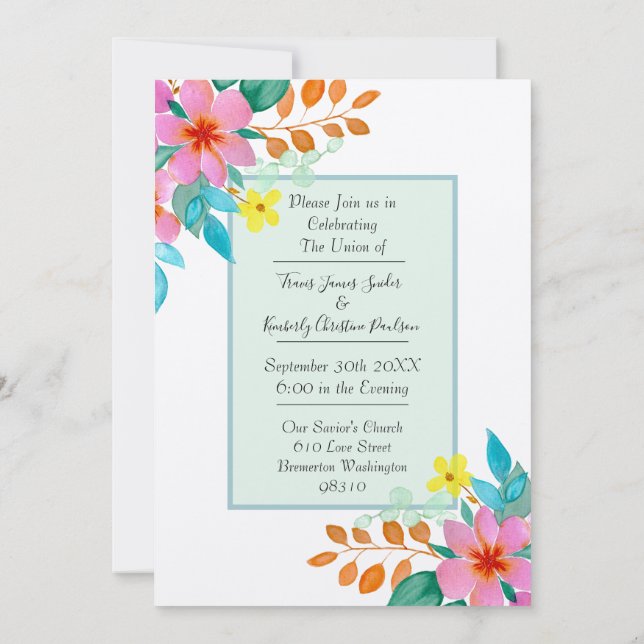 Convites Bright Modern Watercolor Florals Wedals (Verso)