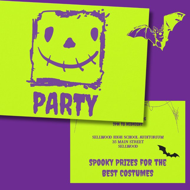 Convites Bright Monster Face Faux Neon Halloween Party (Criador carregado)