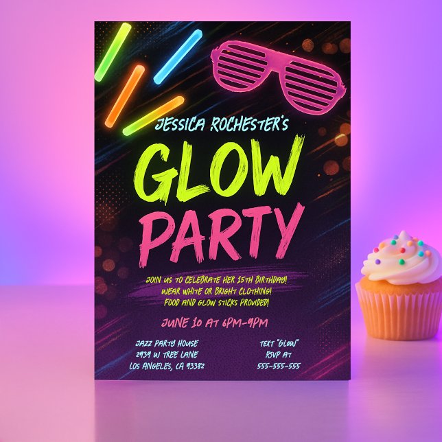Convites Bright Neon Glow Party Birthday (Criador carregado)