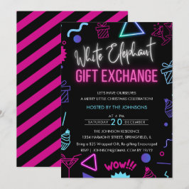 Convites Bright Neon White Elephant Exchange Party