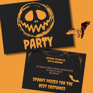 Convites Bright Orange Black Monster Face Festa de Hallowee