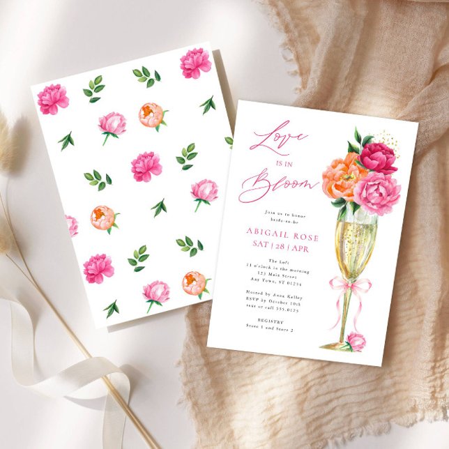 Convites Bright Peony Love is in Bloom, Patterned Back (Criador carregado)