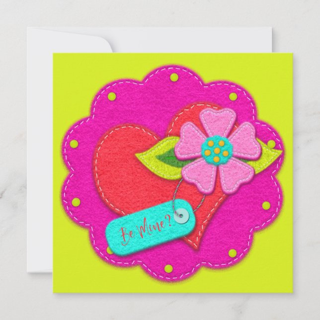 Convites Bright Pink and Peridot Felt Style Heart Flower  (Frente)
