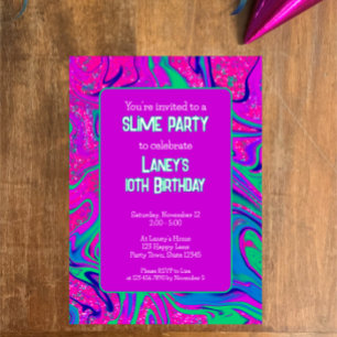 Convites Bright Purple Glitter Birthday Slime Party
