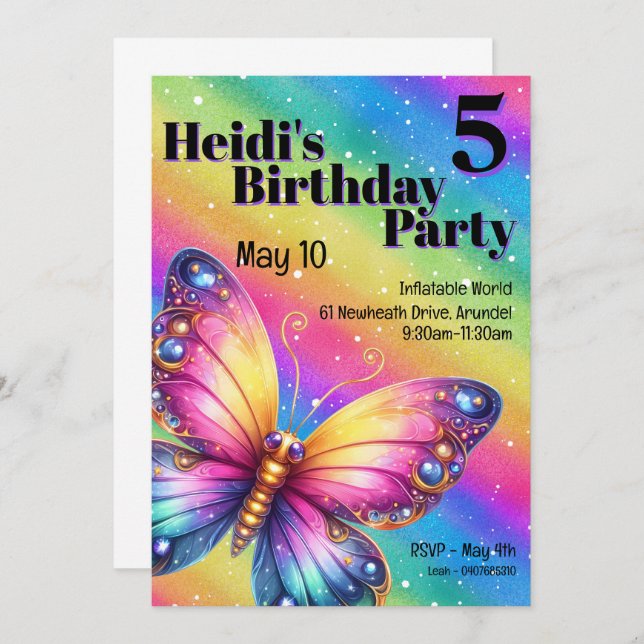 Convites Bright Rainbow Butterfly Aniversário (Frente/Verso)