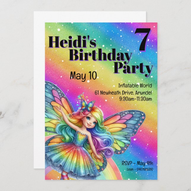 Convites Bright Rainbow Fairy Birthday (Frente/Verso)