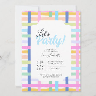 Convites Bright Rainbow Plaid Invite - Colourful Pastel